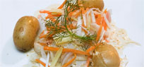 Heilbutt im Gem�sebett mit Senfsauce und Kartoffeln