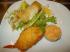 Ziegenfrischk&auml;se Wantan und Knuspergarnele mit Harissaaioli