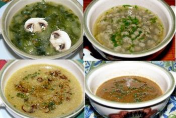 Endiviensuppe, Lebersp&auml;tzlesuppe, Aufgeschmolzene Grie&szlig;suppe, Gebundene Ochsenschwanzsuppe