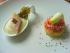 Amuse 1: R�ucherforelle auf Kohlrabip�ree / Amuse 2: Ochsenmaulsalat & Radieschen auf Brotchip