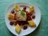 Seelachsfilet auf Ratatouille mit Polenta-Rautien und Schokoladensauce