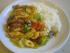 H�hnchen gebacken, s��sauer, scharf mit buntem Gem�se und Reis