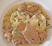 H&auml;hnchenleber mit Champignons in Weinsauce (Bild)