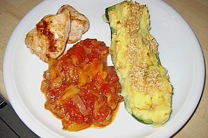Gefüllte Zucchini mit Kartoffel-Zwiebel-Püree 4