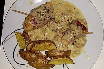 Fleischröllchen mit Pilzrahm