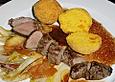 Hasenfilet mit frittierten Polenta - K&uuml;rbis - Kl&ouml;&szlig;chen