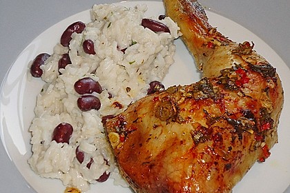 H&auml;hnchenschenkel auf pikant - karibische Art mit Kidneybohnenreis 3