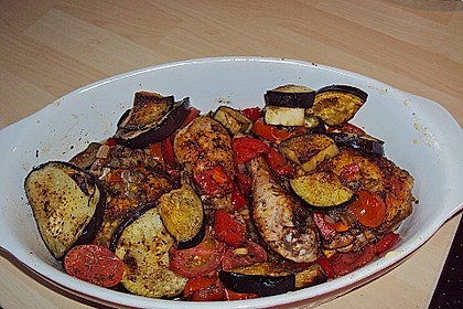 H&auml;hnchen mit Aubergine
