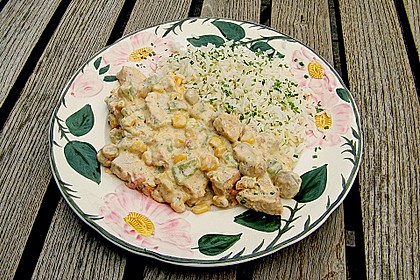 Reispfanne mit Putengeschnetzeltem in Frischk&auml;se - Gem&uuml;se - Sauce 1