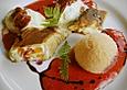Spargel - Mandel - Eis, Quarkstrudel von Spargel und Aprikosen, Erdbeerculis