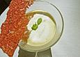 Kokos - Linsens&uuml;ppchen mit Kreuzk&uuml;mmel - Sahne und Zwetschgen - Tuiles