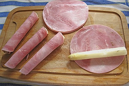 Spargel - Schinkenr&ouml;llchen in Aspik