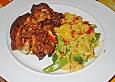 Schweinerippenbraten mit Rinderhackf&uuml;llung und Mango - Gem&uuml;se