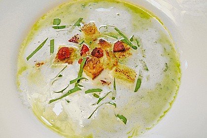 B&auml;rlauchcremesuppe mit Cro&ucirc;tons und gebratener Chorizo 1