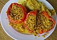 Linsen in Paprika auf Pellkartoffeln