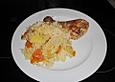 Leckere Hauptspeise aus Reis, Kartoffel und Fleisch