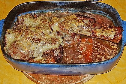 Lammschulter, mit Rosmarinhonig und K&auml;se &uuml;berbacken