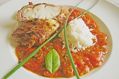 Kingklip mit Honig - Dill - Senf im Speckmantel in einer pikanten Arrabbiata 3