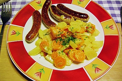 M&ouml;hrenpfanne mit Rostbratw&uuml;rstchen 3