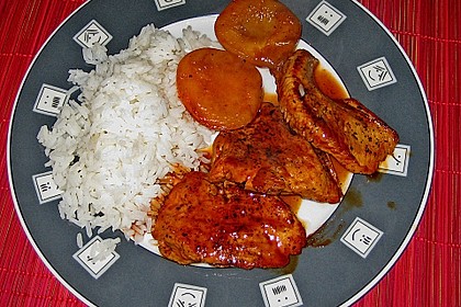 Bibis Schweinefilet mit Pfirsichen in dunkler Sauce 1
