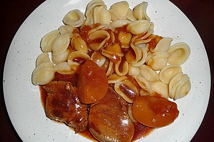 Bibis Schweinefilet mit Pfirsichen in dunkler Sauce 3