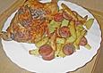 Knuspriges Knoblauch - H&auml;hnchen auf Kr&auml;uter - Zitronen - Cabanossi - Kartoffeln