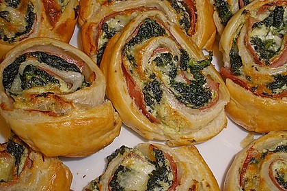 Blätterteigschnecken mit Spinat - Schinken - Füllung 1