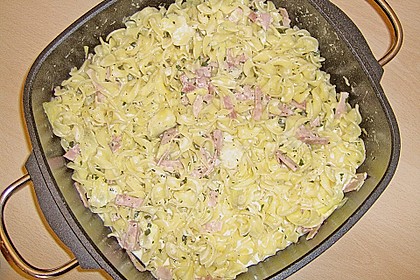 Nudeln mit Artischocken - Zitronen - Schinken - So&szlig;e
