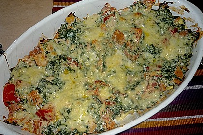 Tortellini gratiniert mit Lachs und Spinat 3