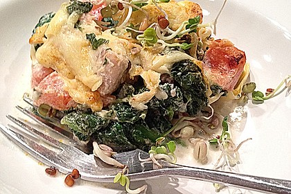Tortellini gratiniert mit Lachs und Spinat 8