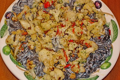 Spaghetti mit Blumenkohlso&szlig;e und Scampi 3