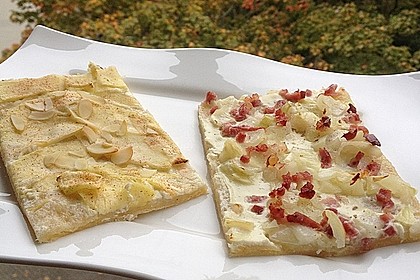Flammkuchen elsässer Art, süßer Flammkuchen