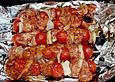 H&auml;hnchen - Tomaten - Zwiebel - Spie&szlig;e