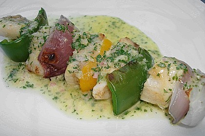 Gegrillte Tilapia -  Spie&szlig;e mit Limetten - Wasabi - Dressing