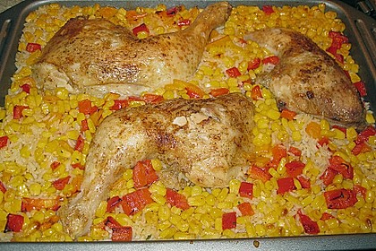 Bunte Hähnchenschenkel - Pfanne mit Reis 2