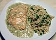 Lachsfilet in feiner Dillsauce, mit Reis