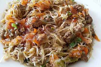 Chinesische Nudelpfanne mit Hackfleisch 2