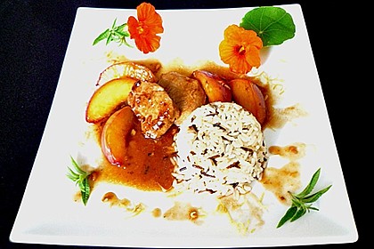 Marinierte Schweinelende mit Pfirsichen