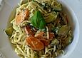 Linguine mit Zucchini und M&ouml;hren in Basilikumsahne