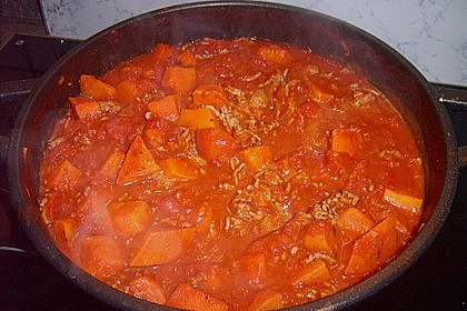 K&uuml;rbis - Hackfleischpfanne mit orientalischem Einschlag