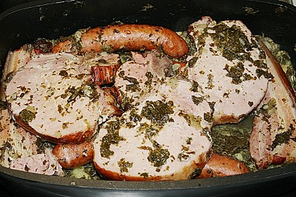 Gr&uuml;nkohl mit Kasseler, Mettw&uuml;rstchen und Kartoffeln 3