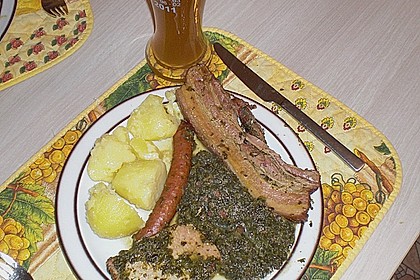 Gr&uuml;nkohl mit Kasseler, Mettw&uuml;rstchen und Kartoffeln 6