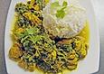 Curry mit mariniertem Schweinefleisch und Spinat