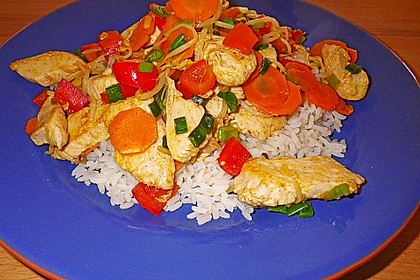Huhn und Gemüse aus dem Wok