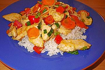 Huhn und Gemüse aus dem Wok