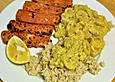 Curryso&szlig;e mit Reis an Panierflossler