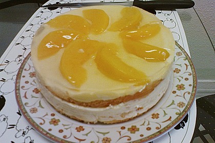 Dessert - Kuchen / Torte aus Quark, Joghurt und Obst auf 3-schichtigem Biskuitboden 3