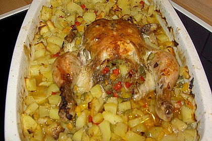 Brath&auml;hnchen mit Kartoffel - Paprika - F&uuml;llung