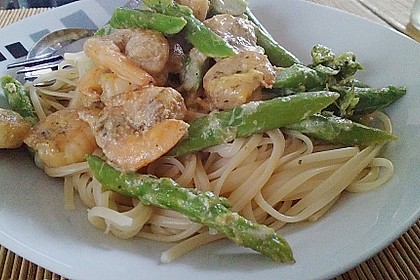 Tagliatelle mit Garnelen und Spargel 2