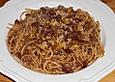 Pasta mit Sardinen und Pinienkernen in Tomaten - Rotwein - So&szlig;e